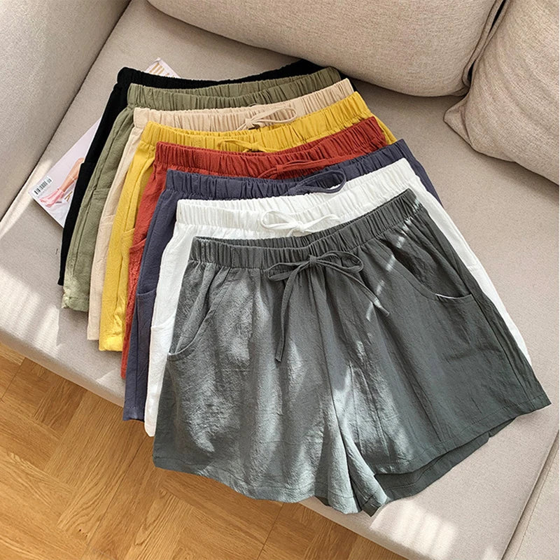 Cotton Linen Shorts Women's Sports Shorts Summer Solid High Waist Black Shorts Workout Women Fashion Casual Basic Short Pants