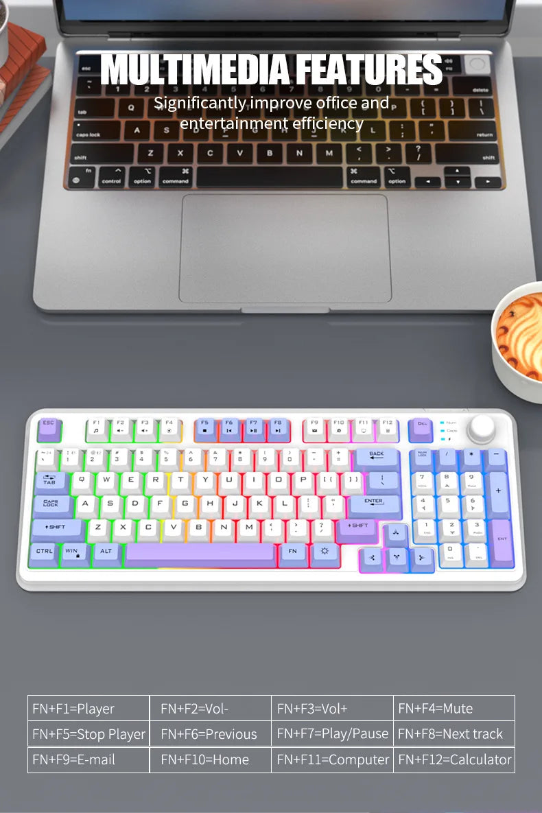 Russian Wireless Keyboard With Russian Layout Spanish Arabic Korean Keyboard Mouse Kit Bluetooth RGB Backlight Volume Knob K94