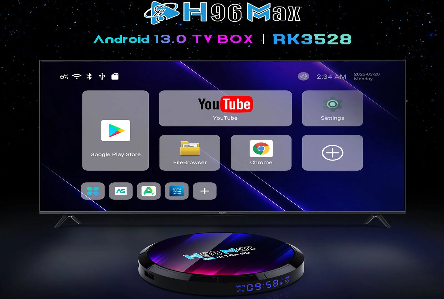 Android 13 Smart TV Box H96 Max RK3528 Quad-core WIFI6 BT 5.0 8k UHD Output 100M/LAN Smart Set Top Box Streaming Media Player