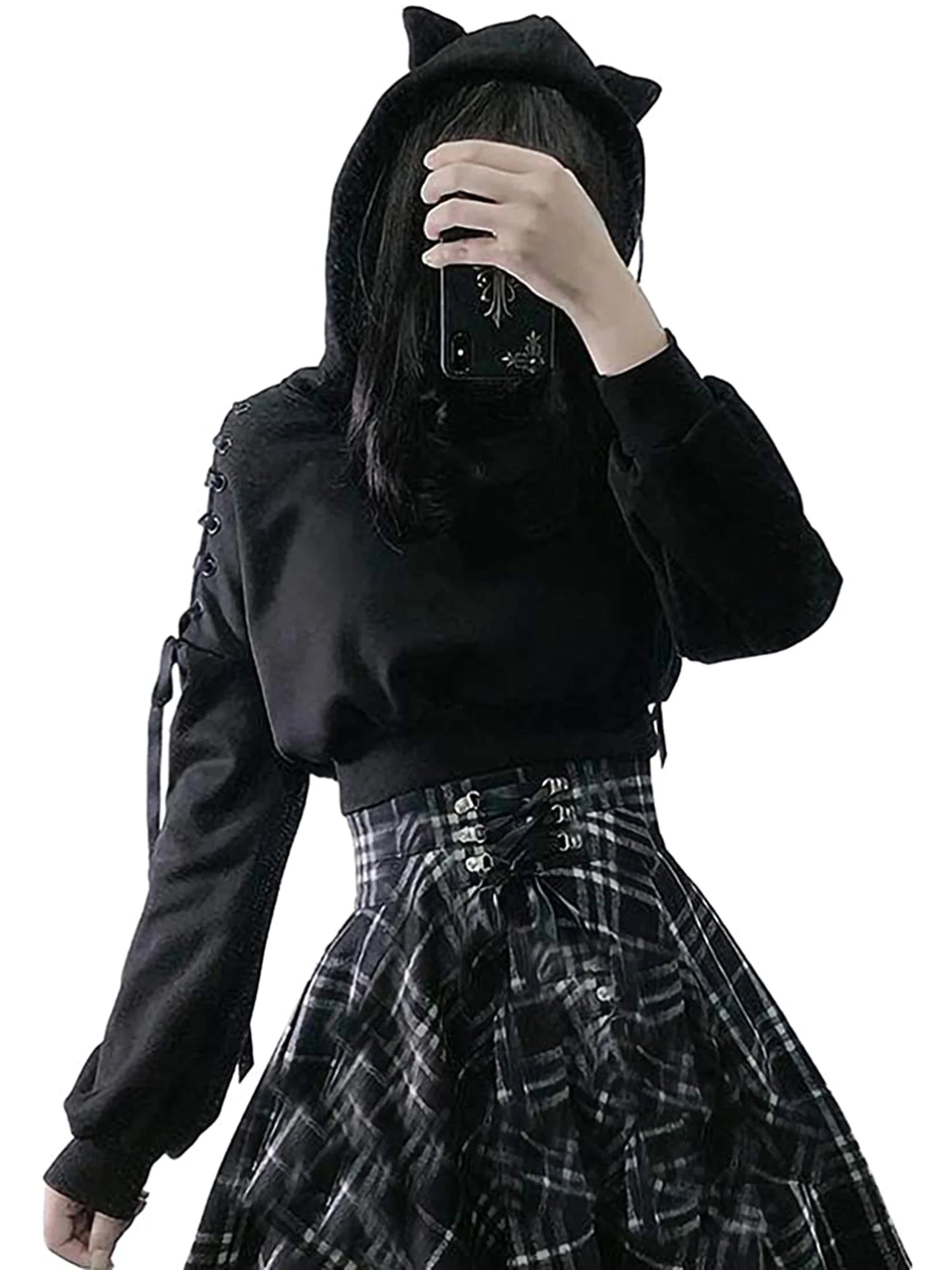 Captivating New Punk Women’s Fashion Printing Sweatshirt Casual Bandage Y2k Long Sleeve Exposed Navel Hooded T-shirt Streetwear