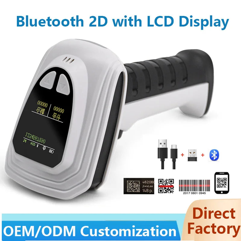 Wireless Handheld 2D Bluetooth Barcode Scanner PDF417 Data Matrix QR Code Reader with LCD Screen Display Image Logistic Reader