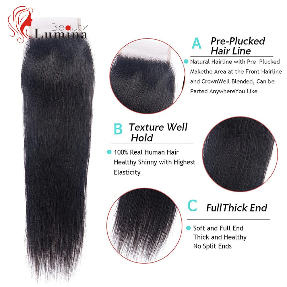 4X4 Lace Closure Peruvian Straight Closure 100% Human Hair 4 By 4 Cloure Natural Color Remy Hair Brown Swiss Lace 8-22 inches