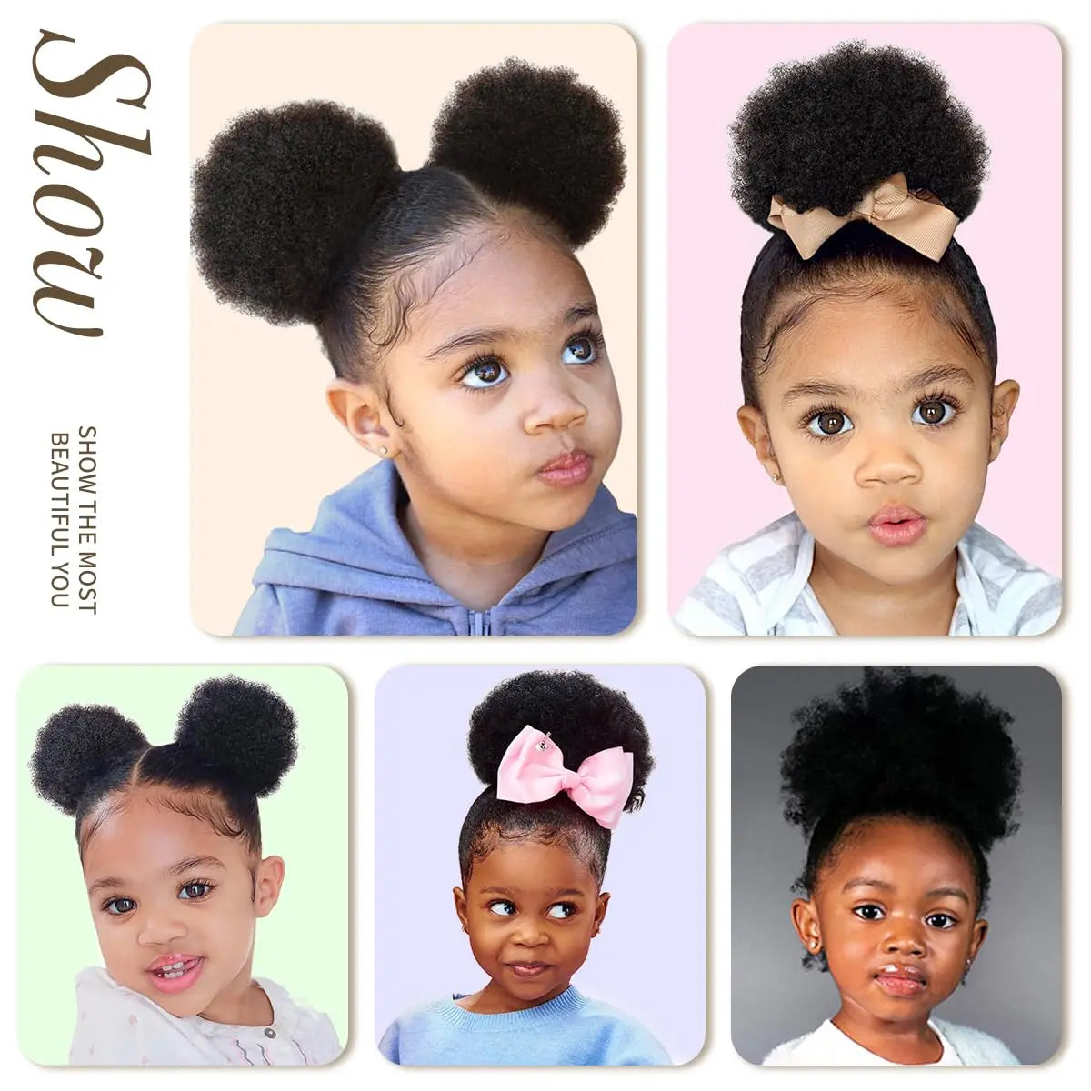 Synthetic 1PCS Kids Ponytail Afro Puff Ponytail for Girls Kids Kinky Curly Hair Updo Donut Chignon Children Small Size Hair Buns