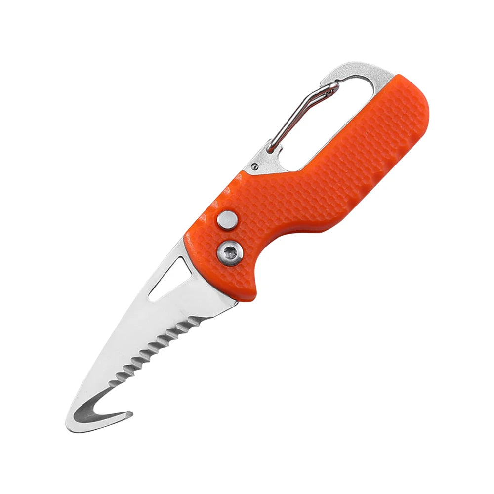 Portable Multifunctional Tool Knife Foldable Serrated Sharp Express Parcel Knife Keychain With Hook Cut Rope Survival Tool