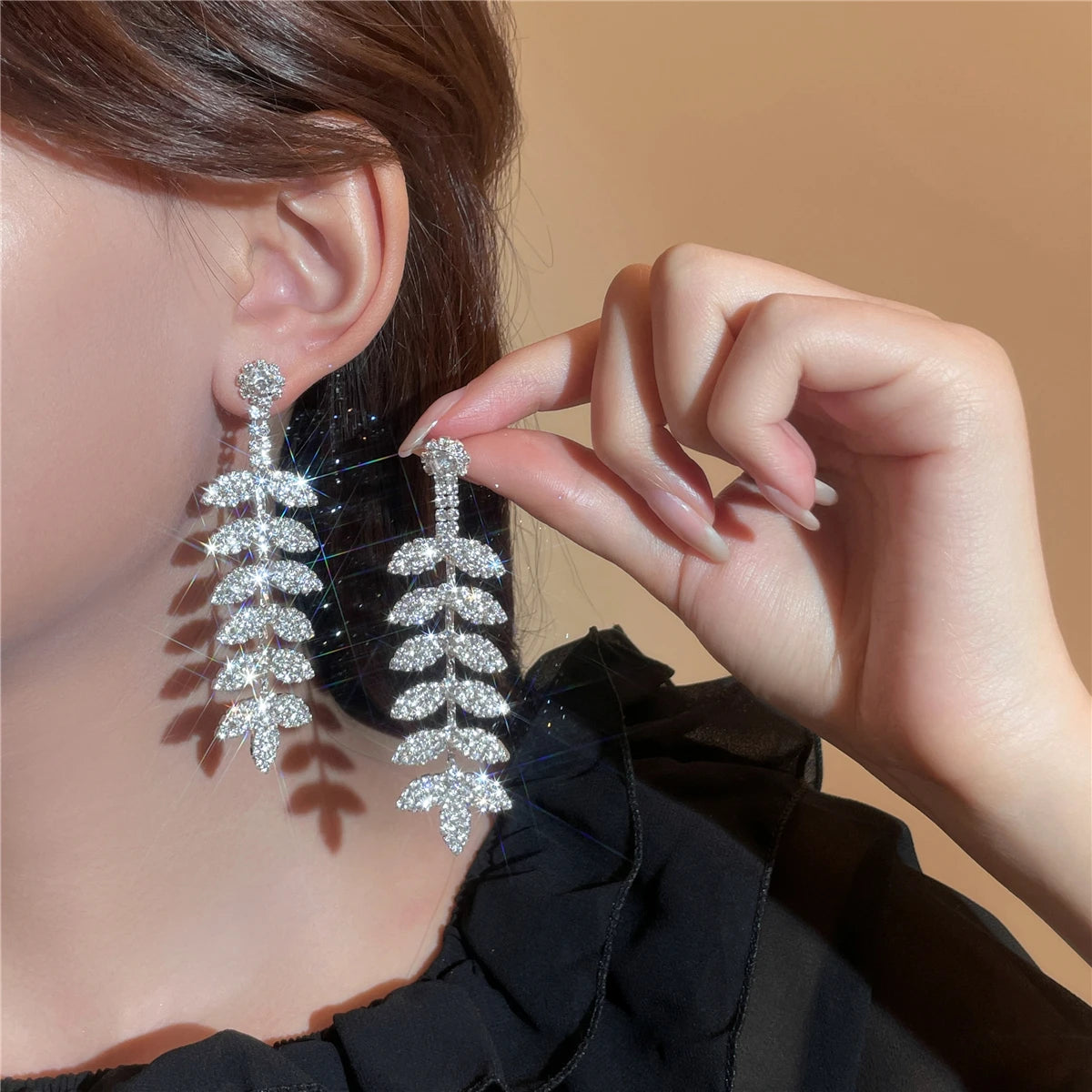 Shiny Multicolored Crystal Long Drop Earrings For Women Brides Classic Geometry Square Dangle Earring Wedding Party Jewelry Gift