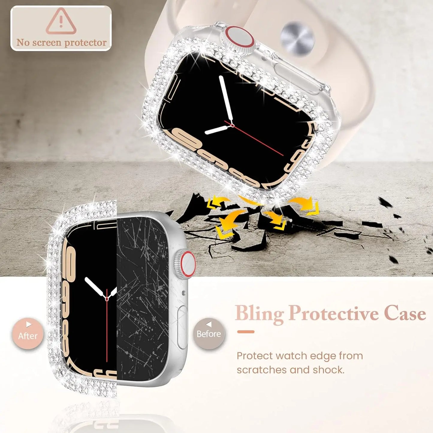 Bling Case for Apple Watch Series 9 8 7 6 5 4 3 2 1 SE(No Screen), Women Glitter Rhinestone Protector Frame.