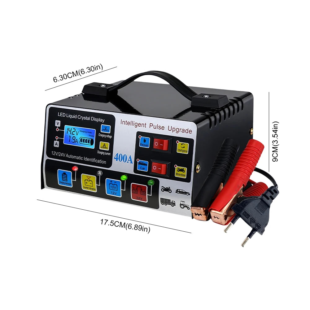 Car Battery Charger Pulse Repair LCD Display Smart Fast Charge 12V/24V Self-Stop Car Battery Charger For Auto Motorcycle Charger