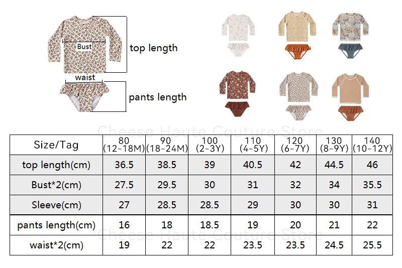 RC Baby Girls Swimwears 1-12y Kids Long Sleeve Sunscreen Floral Toddler Swimming Swimsuit Striped Bikini Suits 2022 Hot Clothes