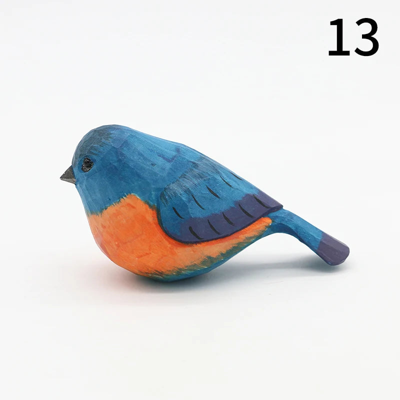 Cute Wooden Bird Figurine Ornaments Painted Hand Carved Wood Birds Statue Carving Animals Miniature Crafts Table Decorate Gifts