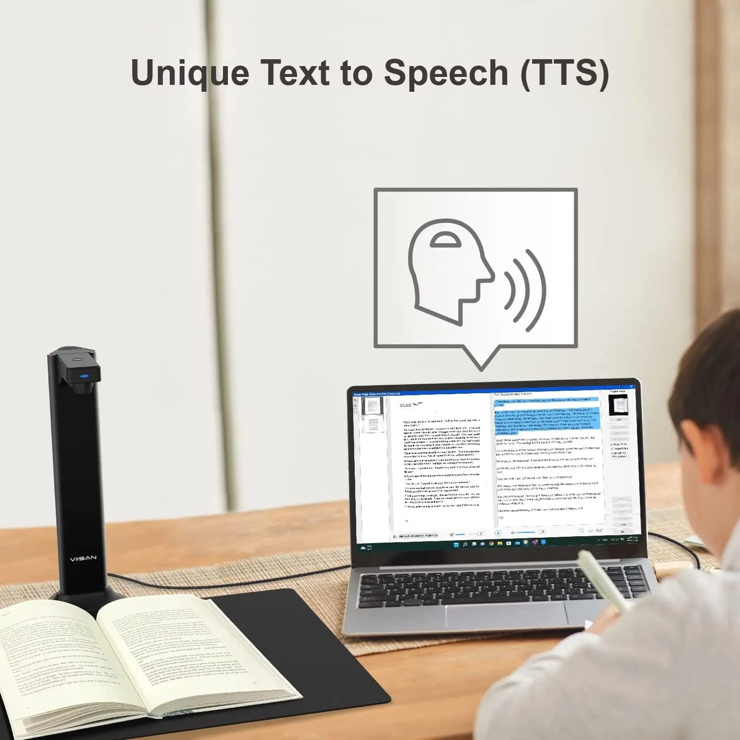 VIISAN DL8 Document Scanner USB Book Scanner OCR Auto-Flatten & Deskew, 13MP Document Camera for Desktop/Laptop Size A3