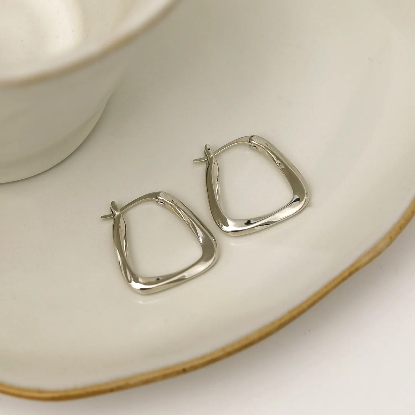 925 Sterling Silver Earrings Ear Hoop For Women Square Stud Jewelry Engagement Anniversary Gift