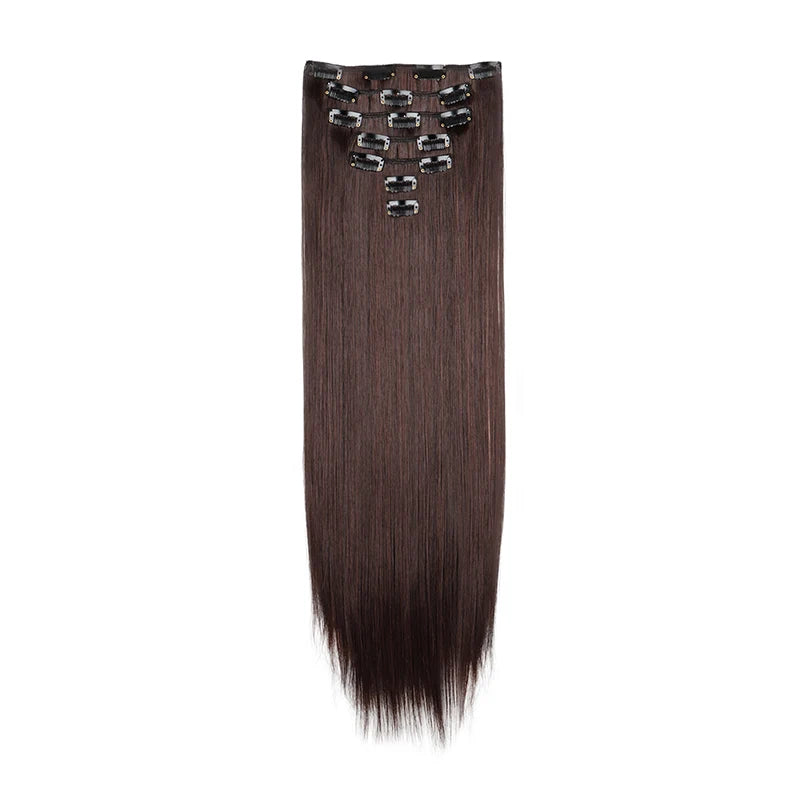 16 clips Synthetic Long Straight Hair Extensions Clips in Hair Black Brown 7Pcs/set Hairpiece for Women