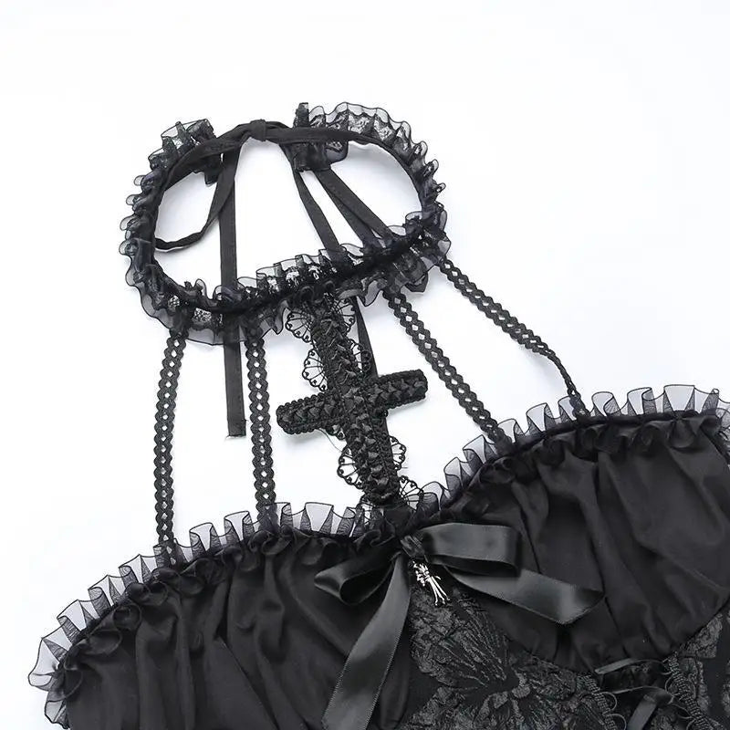 Mall Gothic Emo Jacquard A-line Dresses Goth dress Elegant Grunge Ruched Bandage Partywear Punk Black Women Halloween Club Dress