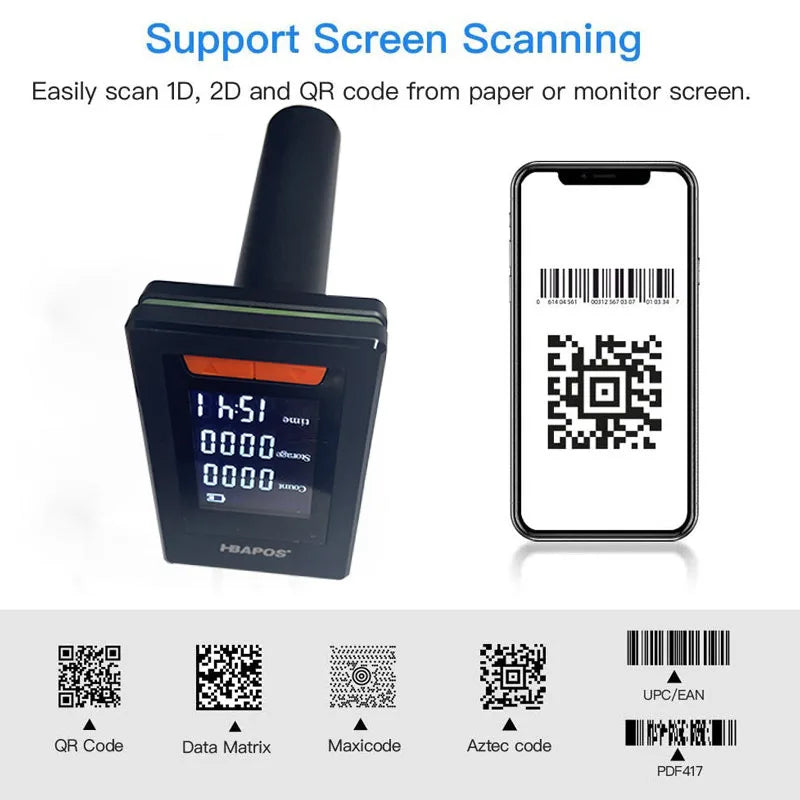 Bluetooth Barcode Scanner Screen Display,1D 2D Hanheld USB Wireless Book Bar Code Scanner Reader for Library Classroom