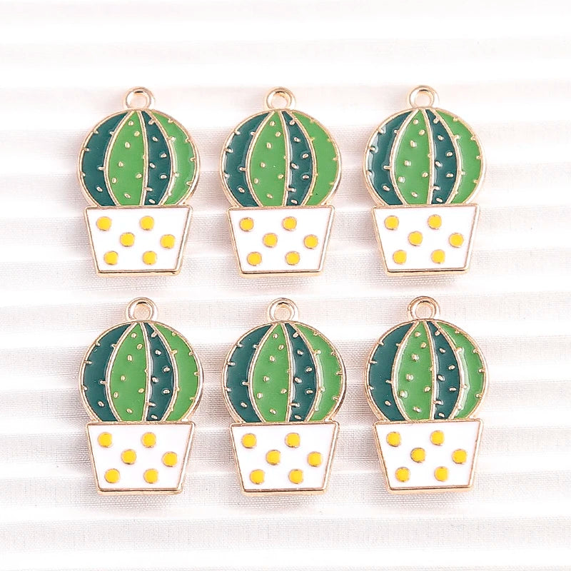 10pcs Cute Plant Charms Enamel Flower Tree Cactus Charms for Jewelry Making DIY Pendants Necklaces Drop Earrings Crafts Supplies