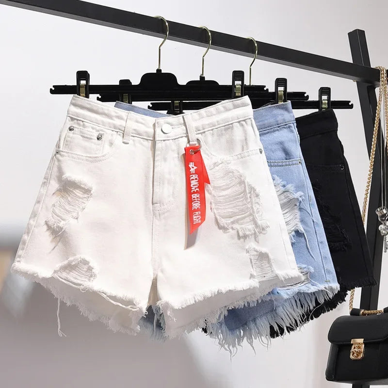 Fashion Blue Denim Shorts Women's Summer High Waist Loose Short Pants Sexy Girl All Match Hot Pants Jeans Wide Shorts Korean