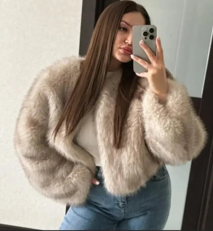 2024 Autumn Winter New Fashion Gradient Fluffy Fur Coat Women High Street Luxury Faux Fox Fur Jacket Female Overcoats