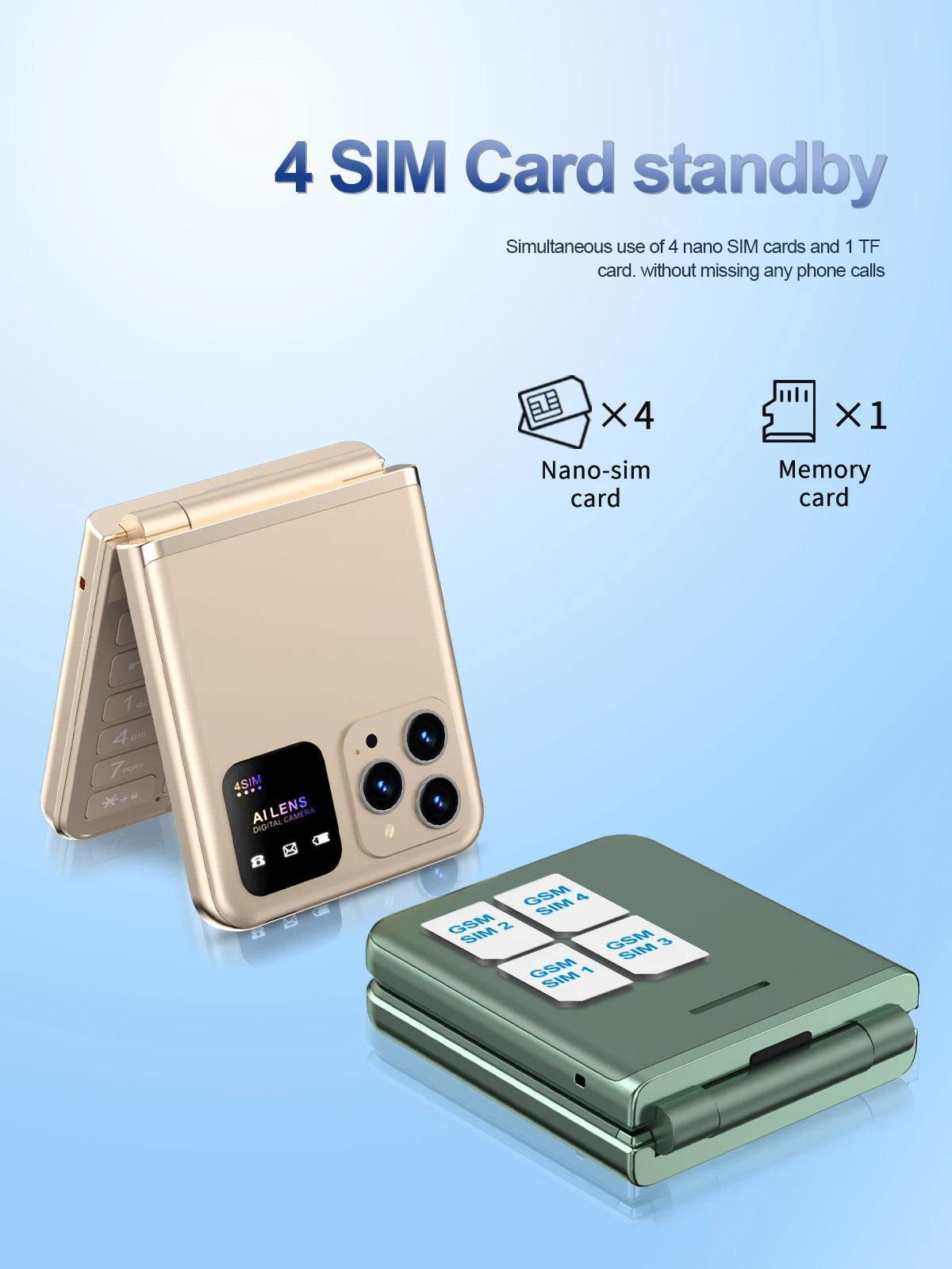 SERVO Flip6 GSM Fold Mobile Phone 4 SIM Card 2.4'' Screen Auto Call Record Button Torch Speed Dial Magic Voice Popular Cellphone