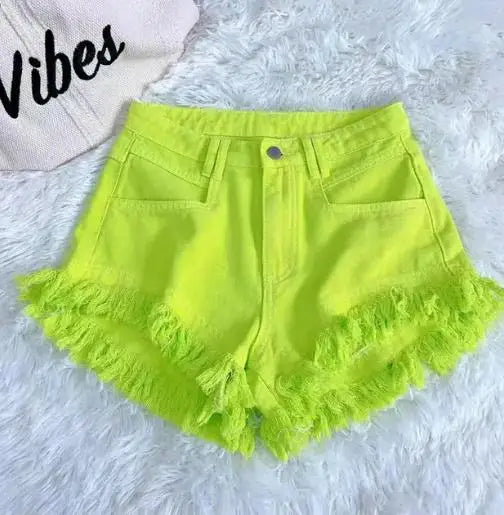 2024 High-waisted Slim Tassel White Denim Raw Shorts Summer 2024 Hot Girl Design New Womens Jean Shorts Шорти