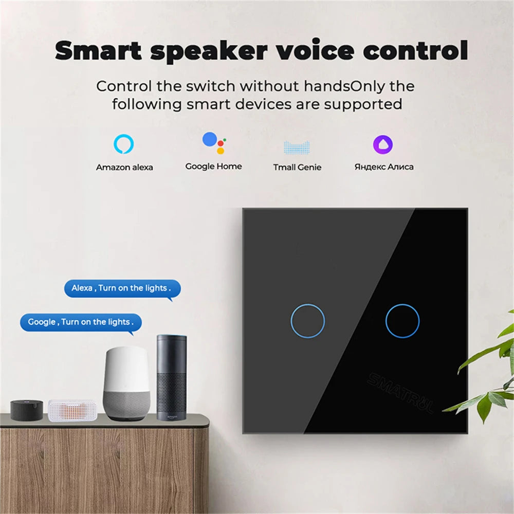 ZigBeeTuya Smart Light Touch Switch EU No Neutral Wire No Capacitor Required Smart Life 1/2/3 Gang Work with Alexa Google Home