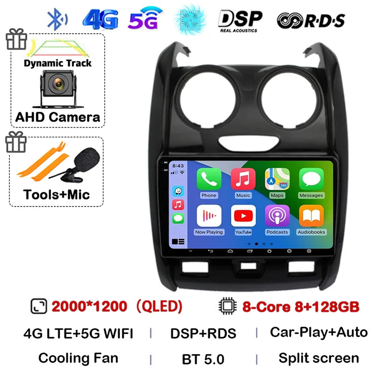 Android 14 Carplay Auto Car Radio For Renault Duster 2015 2016 2017 2018 2019 2020 Multimidia Video Player GPS 4G+WIFI Stereo BT