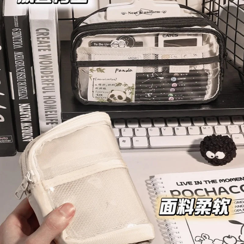 2024 New Pencil Case Layer Clear Pencil Pouch Storage Pouch For Stationery School,Office,Organizer Cosmetics korean stationery