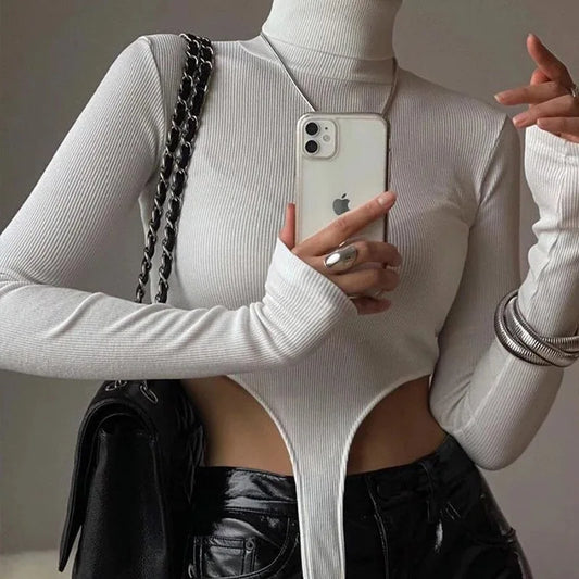 Y2K European and American square neckline, hem, top crotch, women's solid color versatile street long sleeved casual slim fit ju