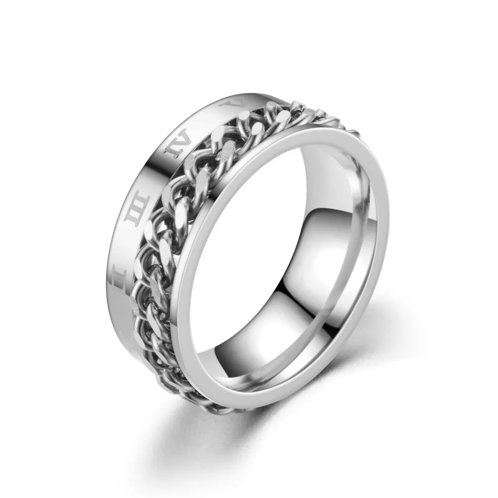 Titanium Steel Rotatable Chain Fidget Joint Ring Jewelry Anillos De Hombres