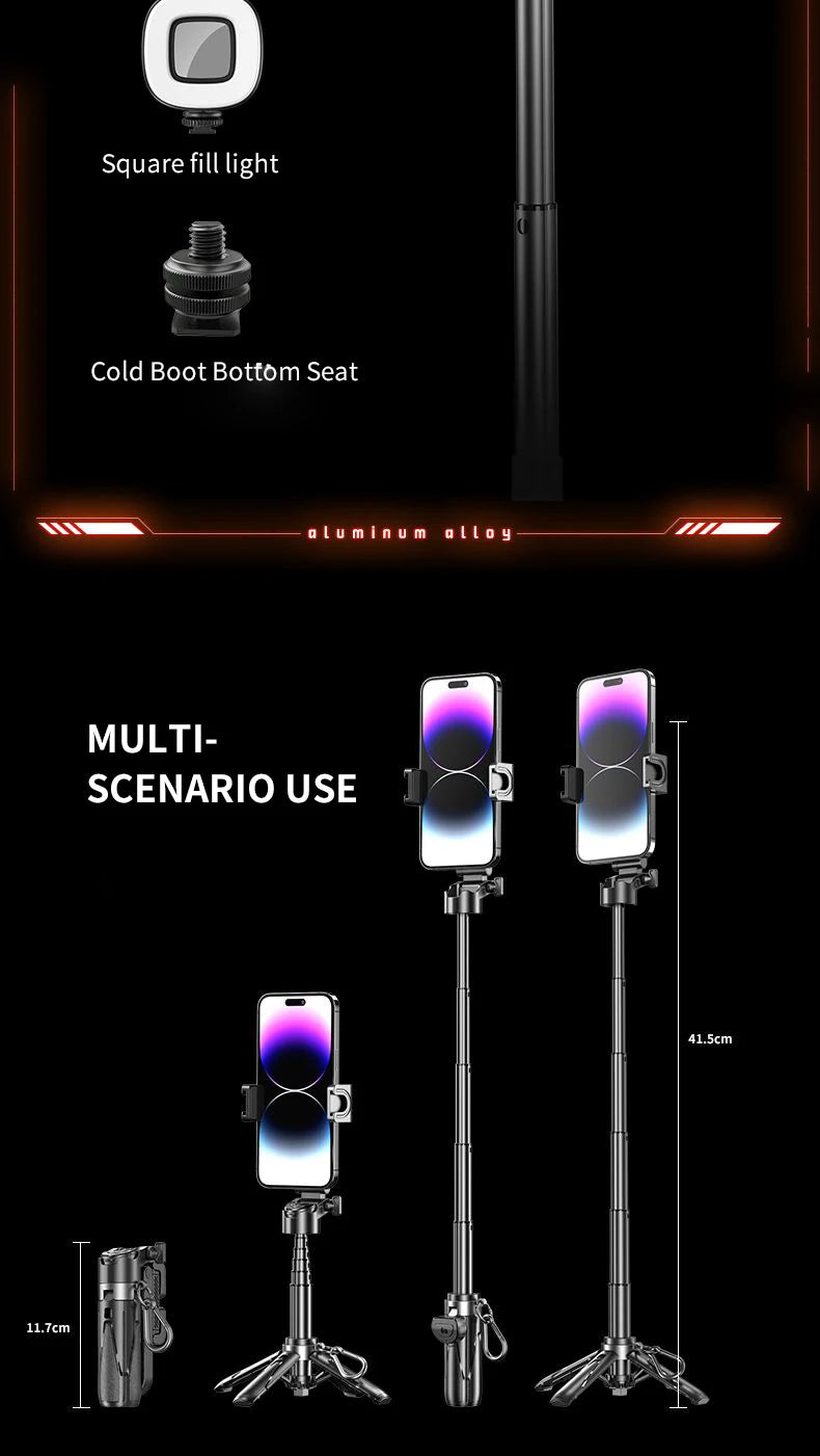 P15Mini Selfie Stick Tripod 3 in 1  Extendable Grip Phone Tripod with Detachable Remote for Vlog Livestreaming Photography