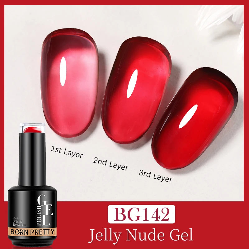 BORN PRETTY 15ML Jelly Purple Nail Gel Polish Transparent Colorful Translucent Pink Semi Permanent Soak Off Nail Art Gel Varnish