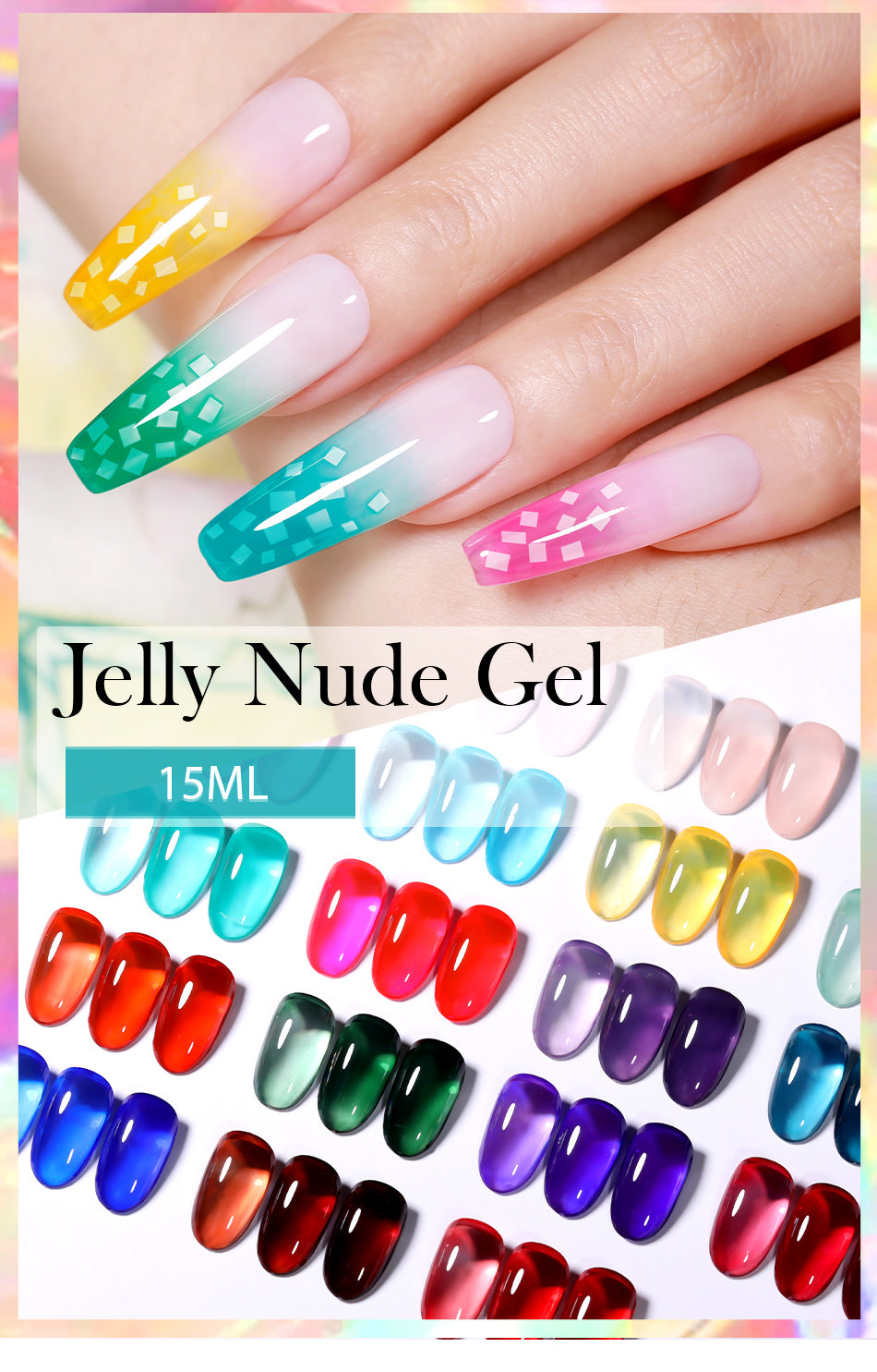 BORN PRETTY 15ML Jelly Purple Nail Gel Polish Transparent Colorful Translucent Pink Semi Permanent Soak Off Nail Art Gel Varnish