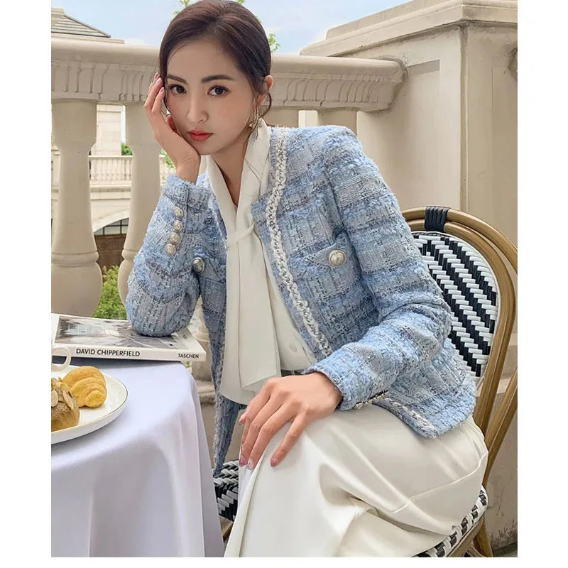 Women' Small fragrance Temperament plaid Coat 2024 Autumn New lady style long-sleeved tassel tweed coat high-end Ladies Jacket