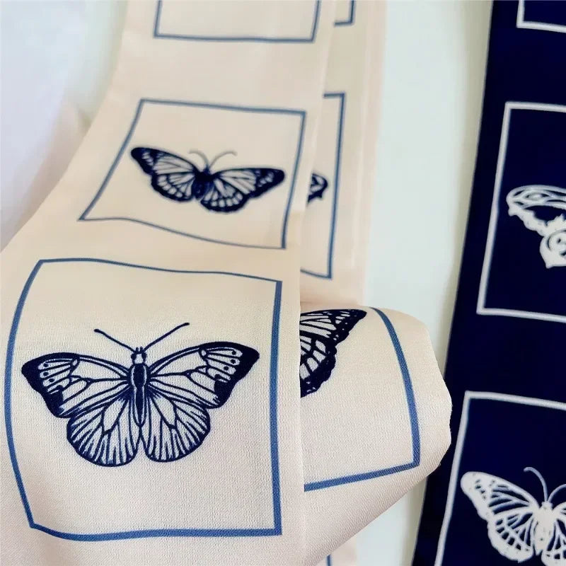 2024 New Luxury Plain Butterfly Woman Decorative Fashion Ribbon Tie Bag Silk Scarf  Small Scarf Headband