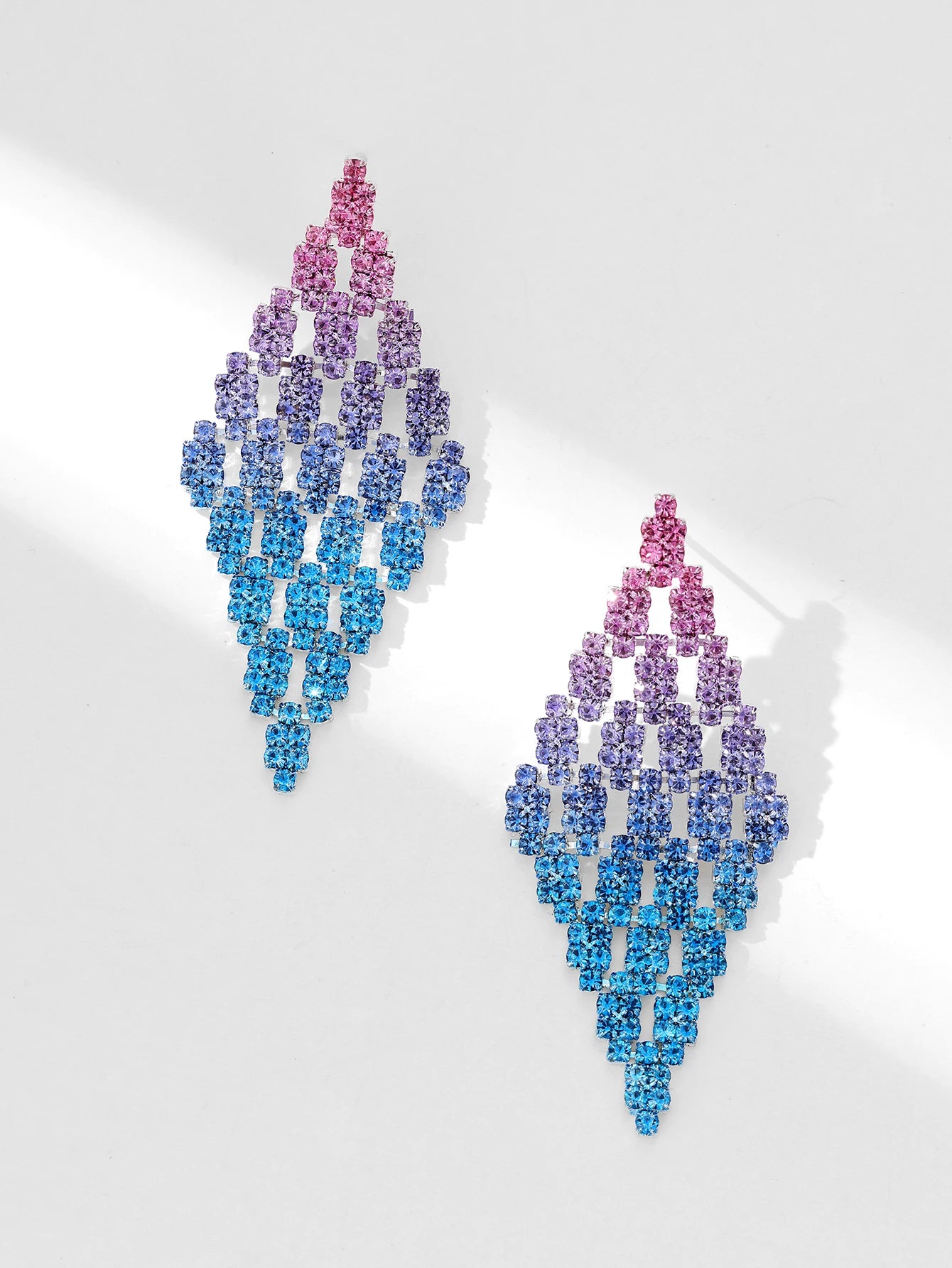 Shiny Multicolored Crystal Long Drop Earrings For Women Brides Classic Geometry Square Dangle Earring Wedding Party Jewelry Gift