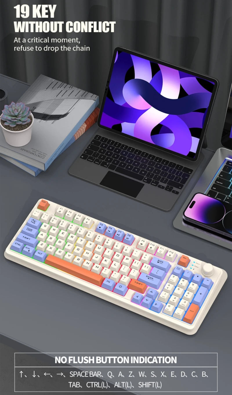 Russian Wireless Keyboard With Russian Layout Spanish Arabic Korean Keyboard Mouse Kit Bluetooth RGB Backlight Volume Knob K94