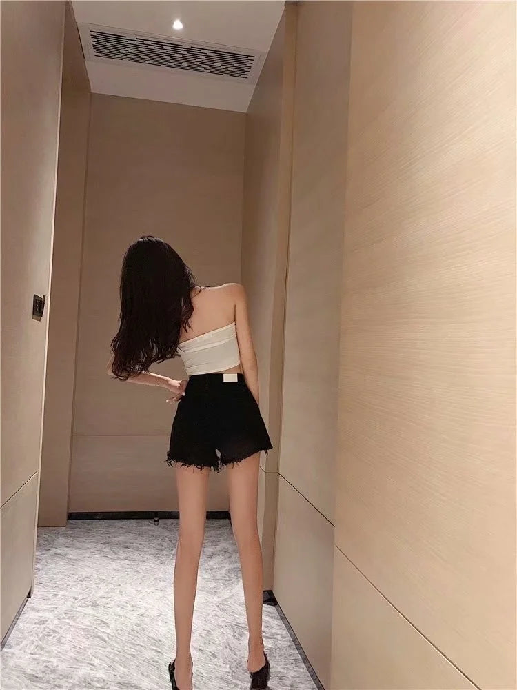 Feynzz Fashion New Summer Women High Waist Button Wigh Leg Jeans Shorts Casual Female Loose Fit Blue Denim Shorts