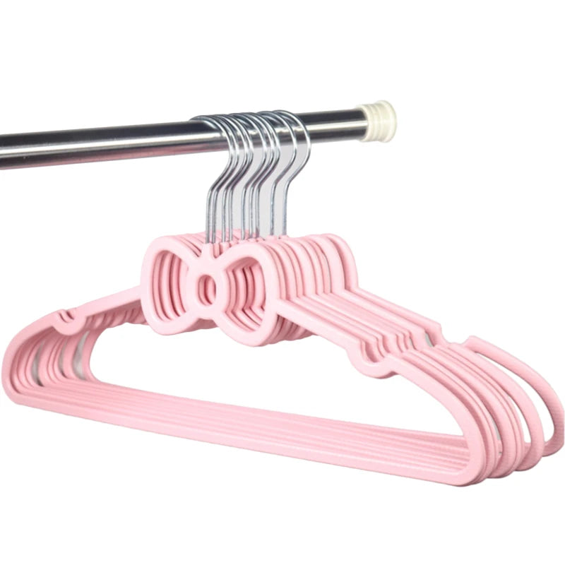 10Pcs Clothes Hanger Durable Abs Girly Heart Pink Love Bow-Knot Pattern Hanger Non-Slip Clothes Hanging Supplies
