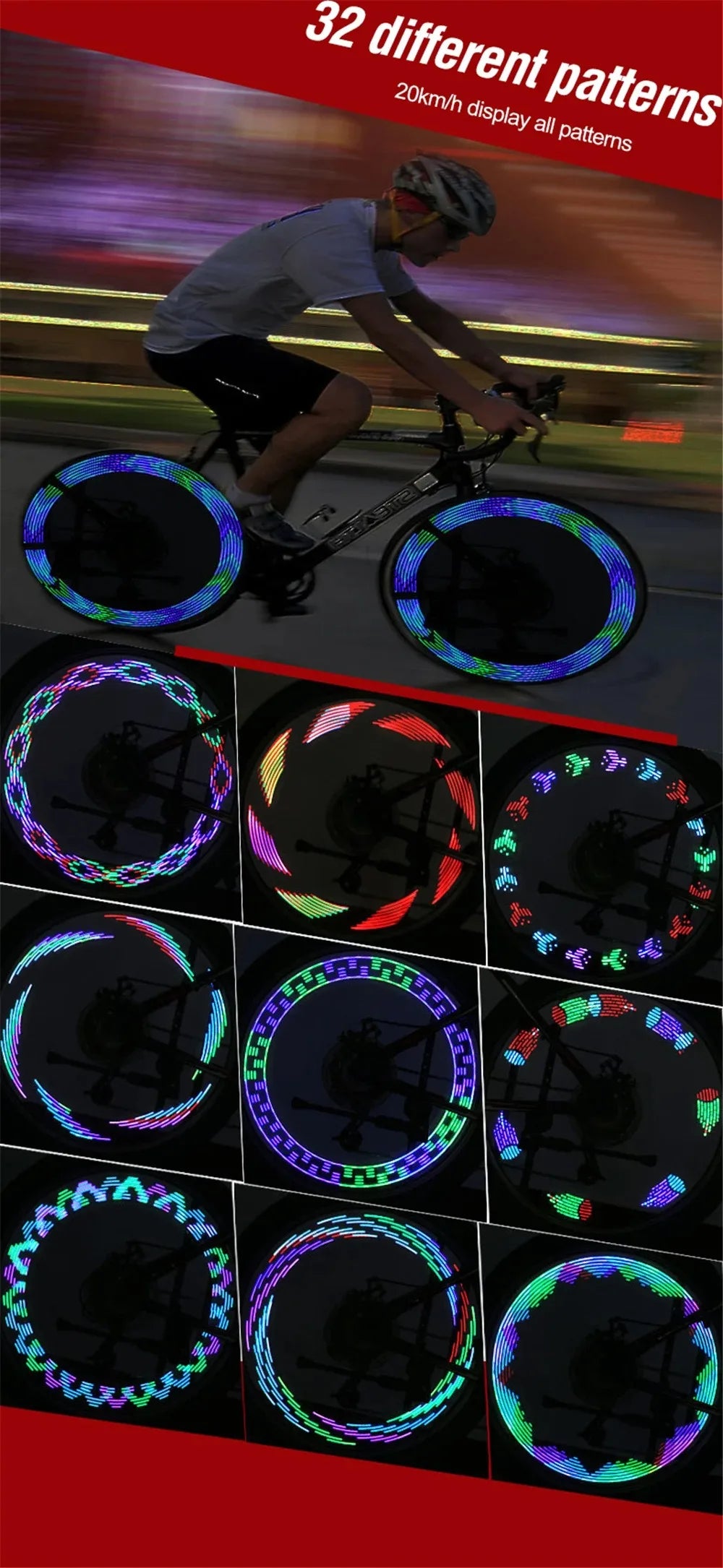 Bicycle Spoke Light 32 LED MTB Bike Wheel Light Spoke Lights Waterproof Shock Induction Colorful Bike Spoke Warning Signal Lamp