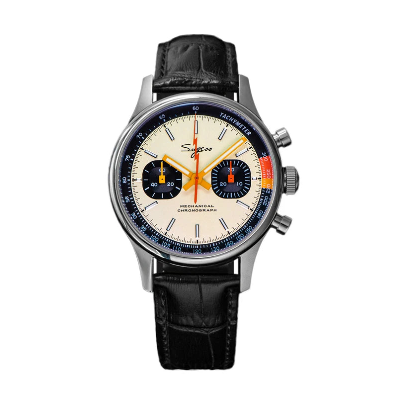 Sugess Watch Mens 1963 Pilot Chronograph Mechanical Wristwatches Tianjin ST19 Movement Swanneck Sapphire Crystal Racing Leather