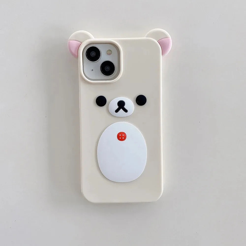 Fashion Cute 3D Cartoon Rilakkuma Bear Soft Silicone Phone Case Back Cover for iPhone 11 12 13 14 15 16 Pro Max