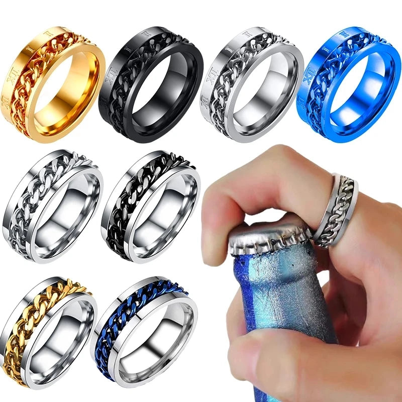 Titanium Steel Rotatable Chain Fidget Joint Ring Jewelry Anillos De Hombres