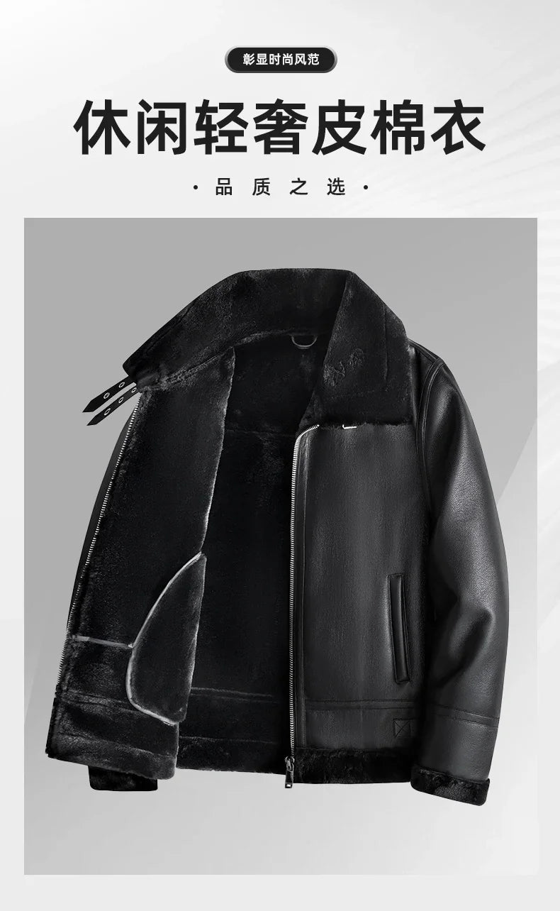 New Warm Cashmere Coat Brand Leather Jackets Thickened Warm Sheepskin Leather Coat  Men's Luxury Fur Lamb Wool Leather Coat