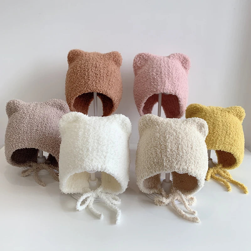 Winter Baby Beanie Cap Cartoon Ear Protection Soft Warm Knitted Hat For Boy Girl Toddler Cute Cat Crochet Hats Gorros Kids