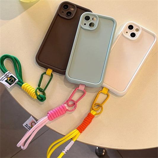Simple Candy Color Nylon Wristband Bracelet Phone Case For iPhone 14 13 12 11 Pro Max Korean Soild Color Protective Soft Cover