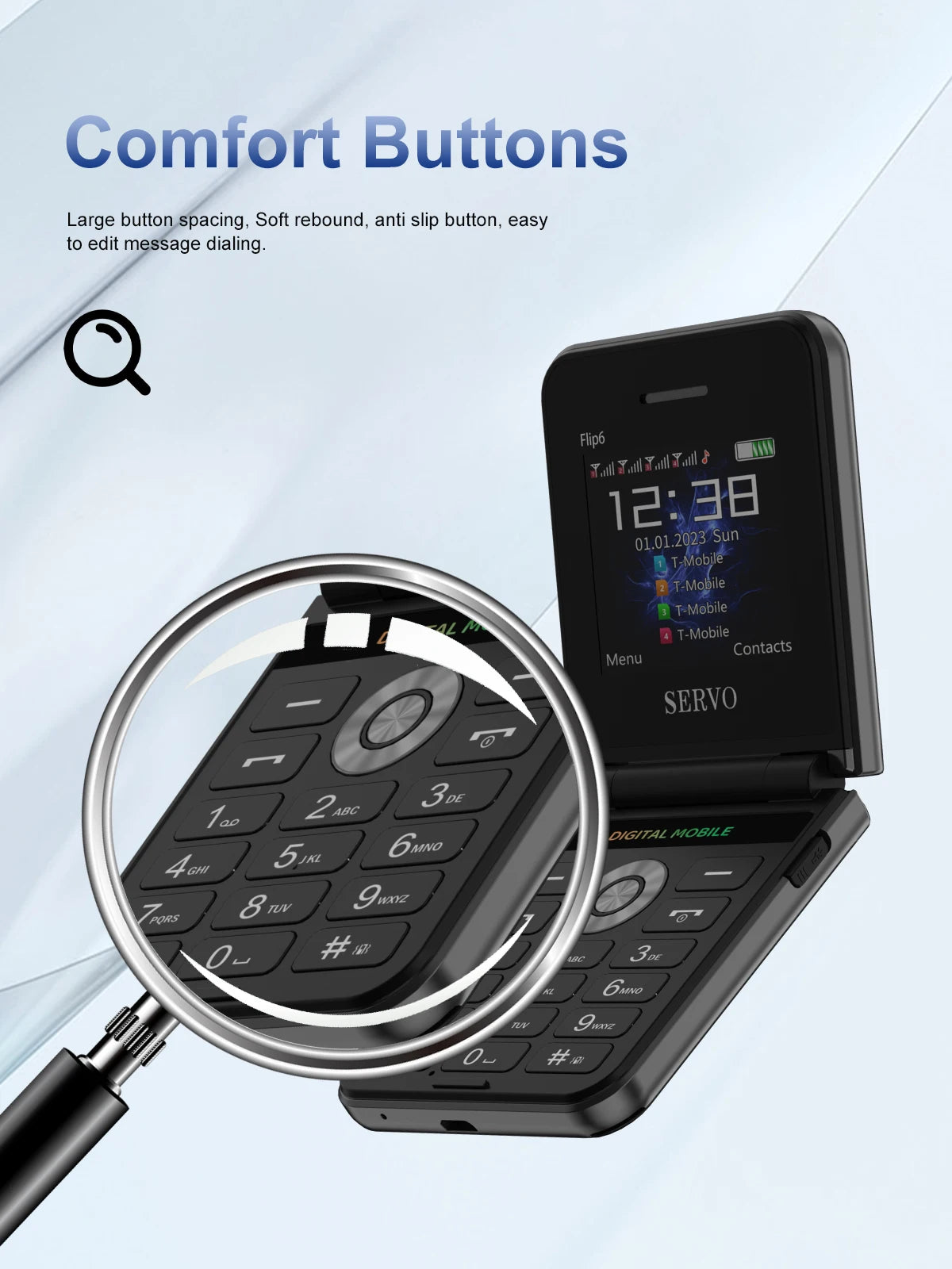 SERVO Flip6 GSM Fold Mobile Phone 4 SIM Card 2.4'' Screen Auto Call Record Button Torch Speed Dial Magic Voice Popular Cellphone