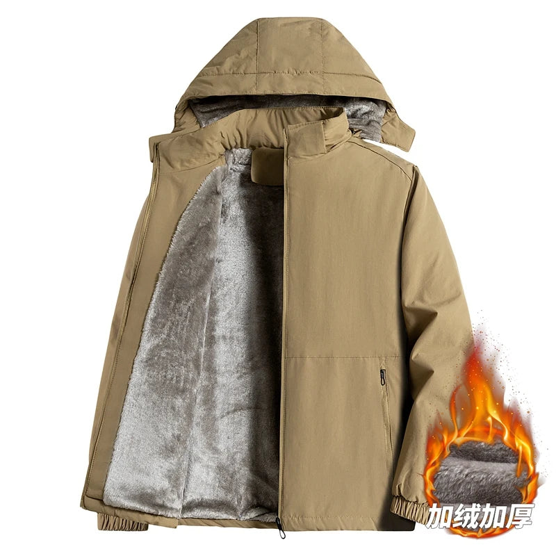 7XL 8XL Winter Jacket Men  Casual Outwear Sportswear Fleece Lining Mens Sherpa Jackets Full Zip Warm Coats  Hoodie Winter Coat