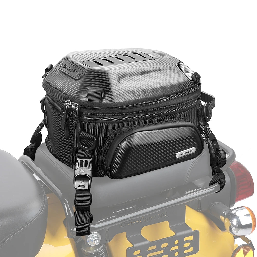 Rhinowalk Motorcycle Rear Seat Bag 12L-18L Expandable Motor Hard Shell Backpack Outdoor Motocross Trunk Tail Bag Pannier Luggage