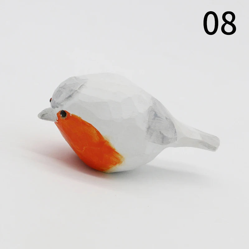 Cute Wooden Bird Figurine Ornaments Painted Hand Carved Wood Birds Statue Carving Animals Miniature Crafts Table Decorate Gifts