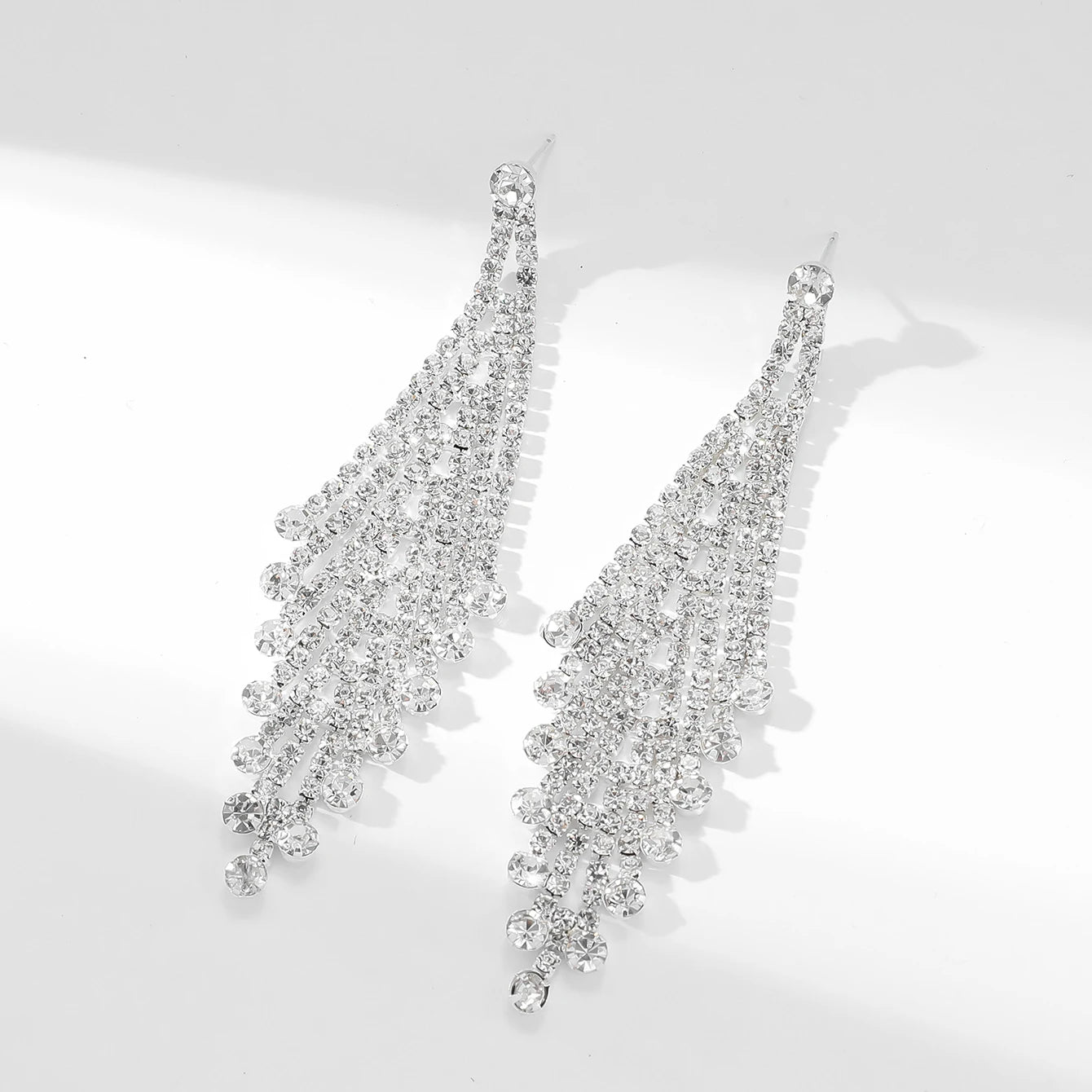 Shiny Multicolored Crystal Long Drop Earrings For Women Brides Classic Geometry Square Dangle Earring Wedding Party Jewelry Gift