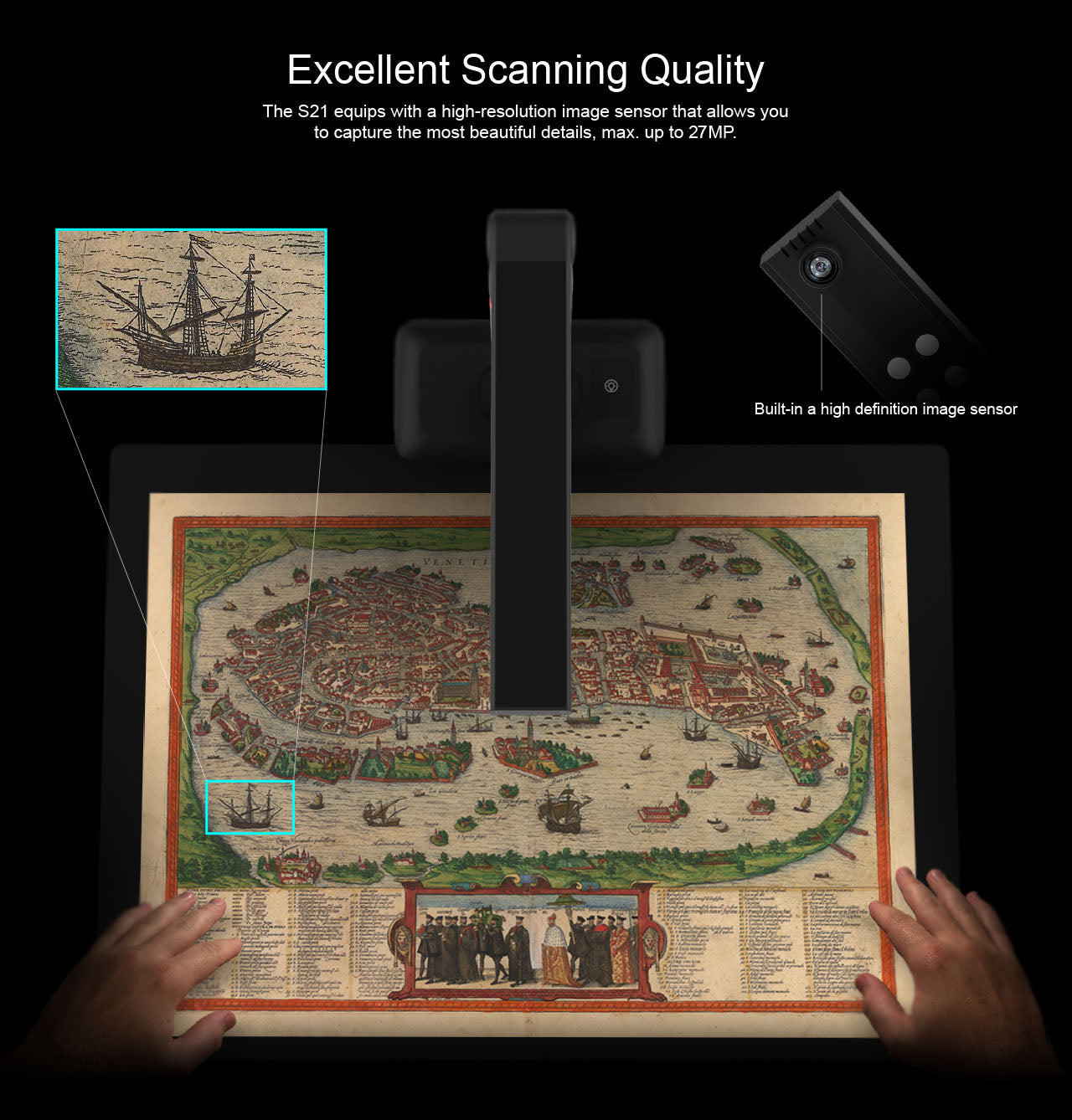 VIISAN S21 CaptureA2 27MP High Resolution HD Camera Book Document Scanner  Auto Flatte Height  Multi Language OCR  Windows Macos